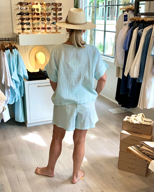 
                  
                    Load image into Gallery viewer, Crinkle Cotton Shorts in Baby Blue
                  
                