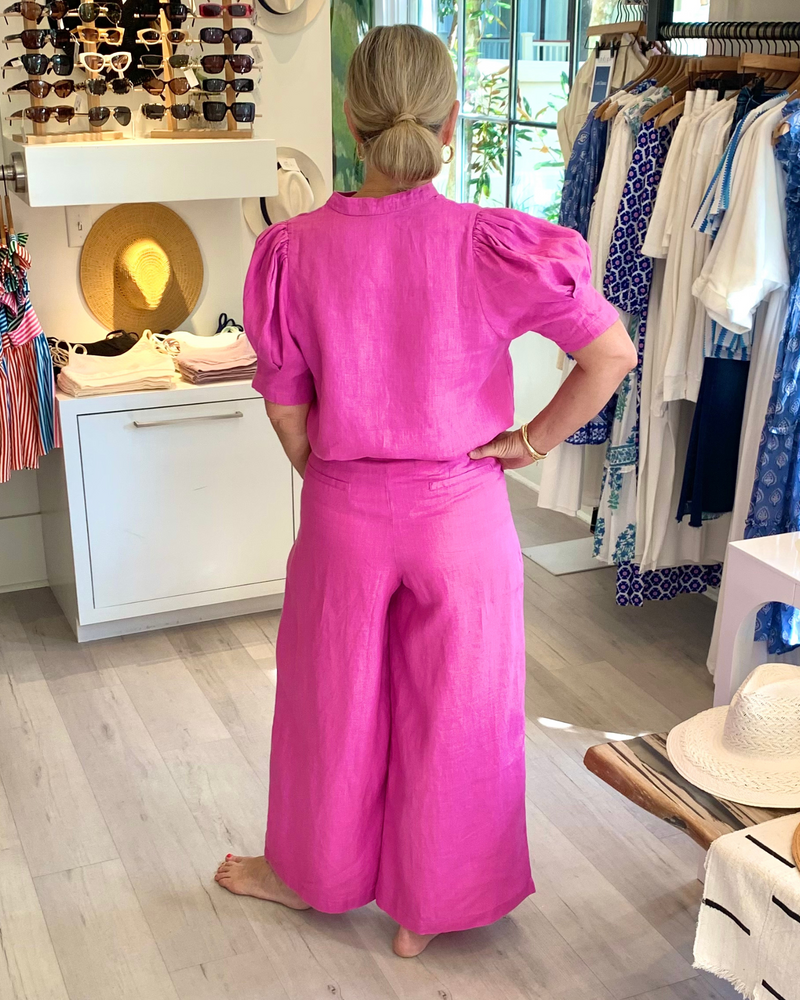 
                  
                    Load image into Gallery viewer, Culotte Linen Pant in Petunia Pink
                  
                