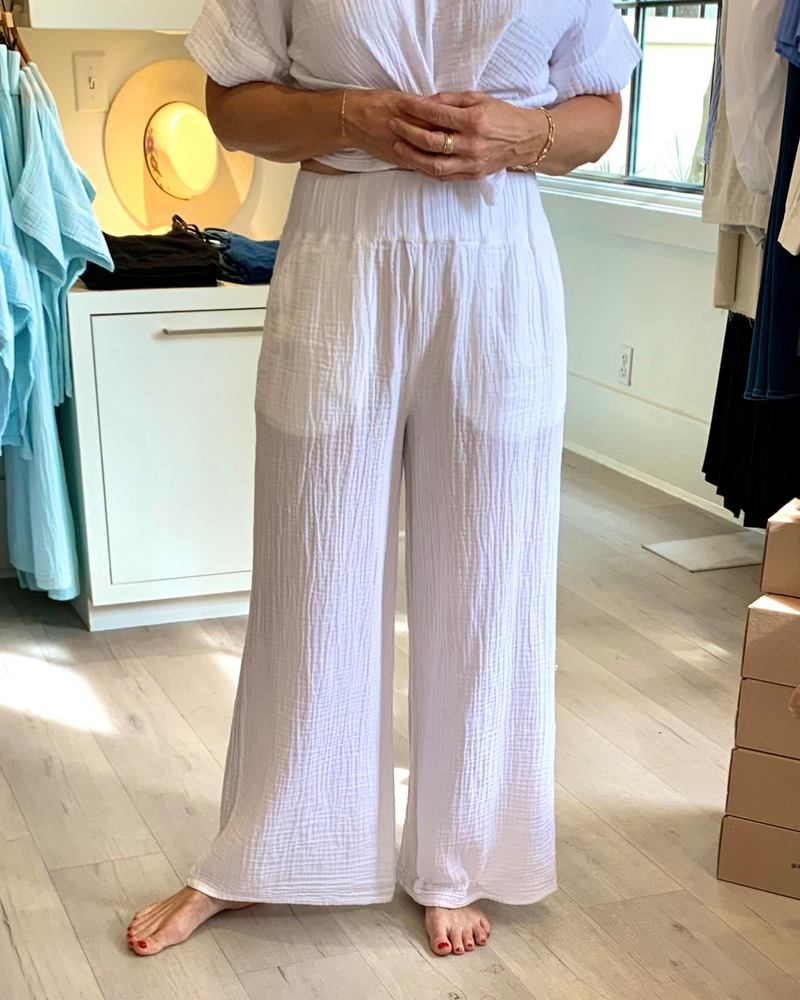 Crinkle Cotton Pant in White