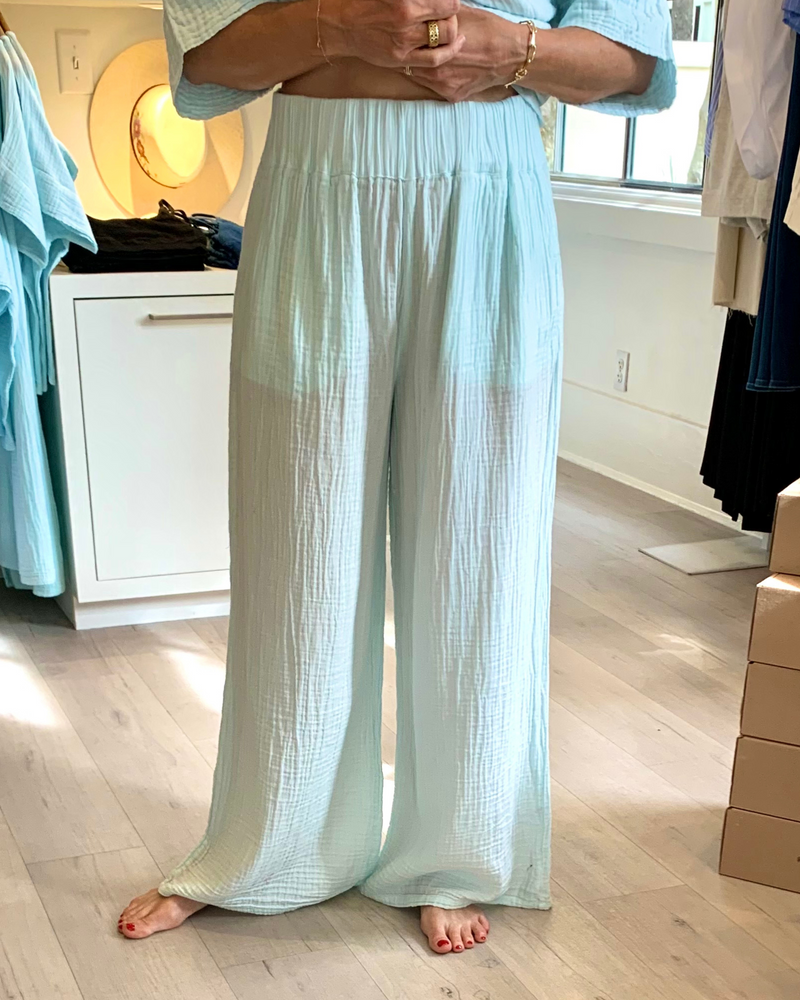 Crinkle Cotton Pant in Baby Blue