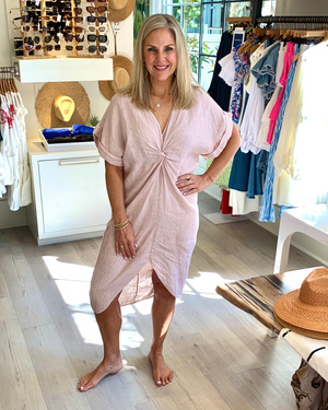 
                  
                    Load image into Gallery viewer, Front Twist Linen Dress in Rose
                  
                