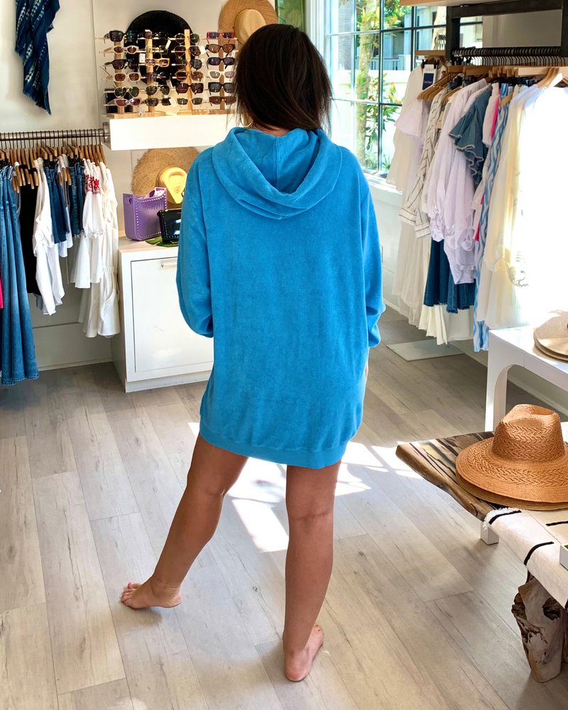 
                  
                    Load image into Gallery viewer, Terry Cloth Hooded Dress in Sky Blue
                  
                