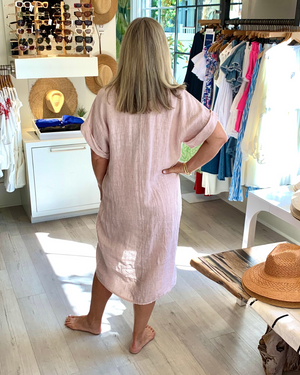 
                  
                    Load image into Gallery viewer, Front Twist Linen Dress in Rose
                  
                